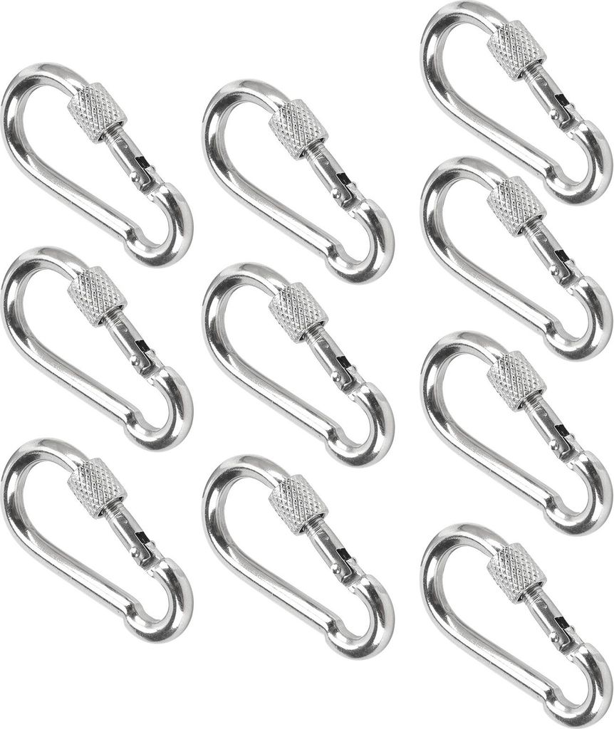 10 Stück Karabinerhaken aus Edelstahl mit Federmechanismus, Sicherheitsseil-Aufhängeschnallen-Zubehör