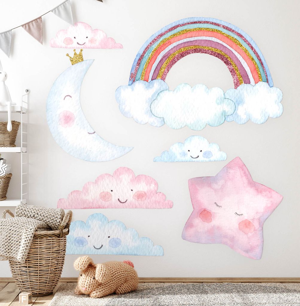 Himmel bei Nacht – Wandgestaltung – Wandbilder Kinder – Motivtapeten Set – Wanddekor Kinderzimmer – Selbstklebende Wandsticker – 80x110 cm
