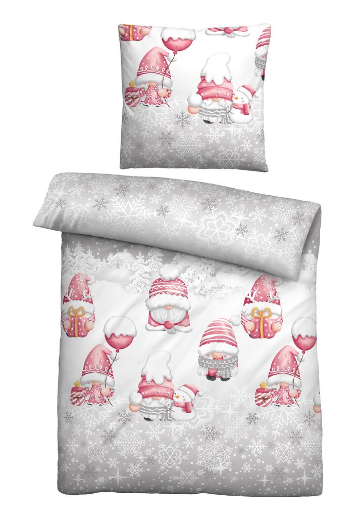 Biberna Feinbiber Bettwäsche Wichtel sturmgrau 155x220 cm + 80x80 cm