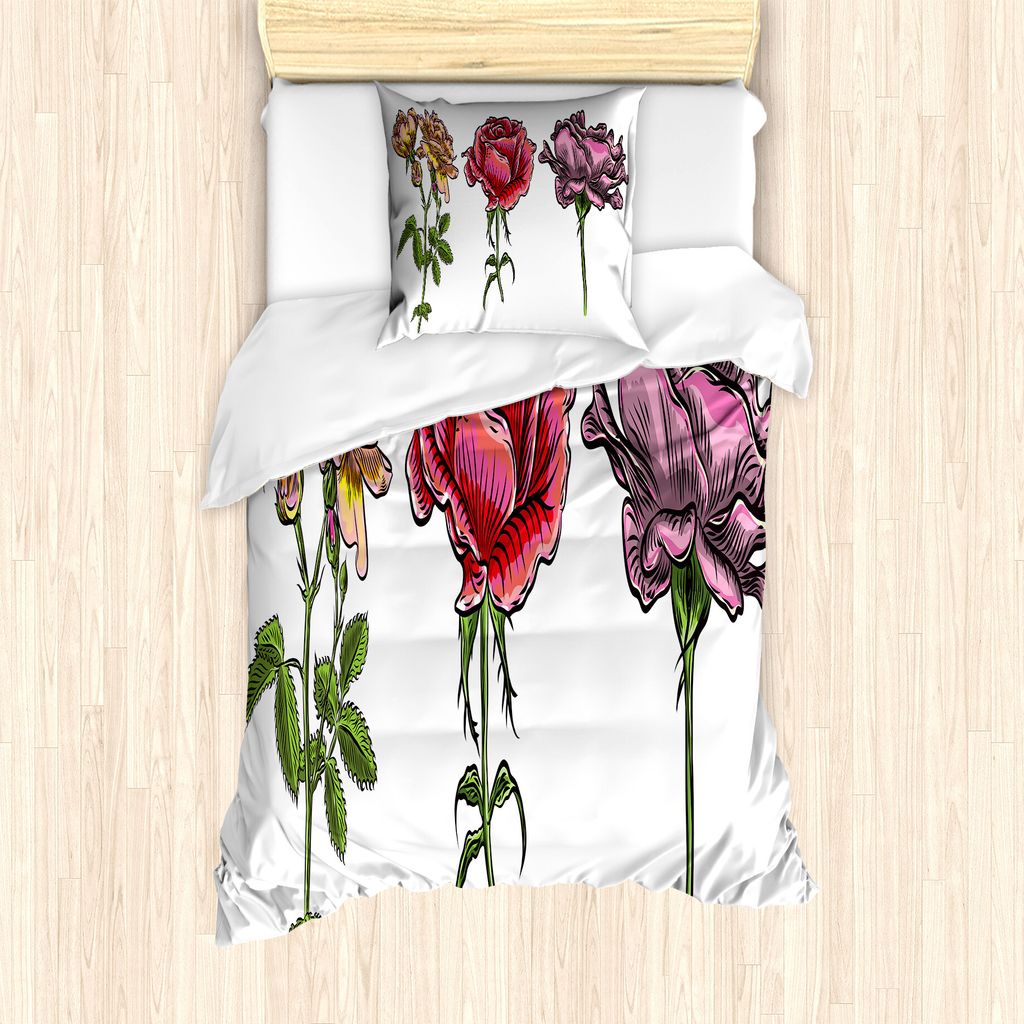ABAKUHAUS Blumen Bettbezug Set für Einzelbetten, Verschiedene Rose Blumenarten, Milbensicher Allergiker geeignet mit Kissenbezug, 135 cm x 200 cm ...