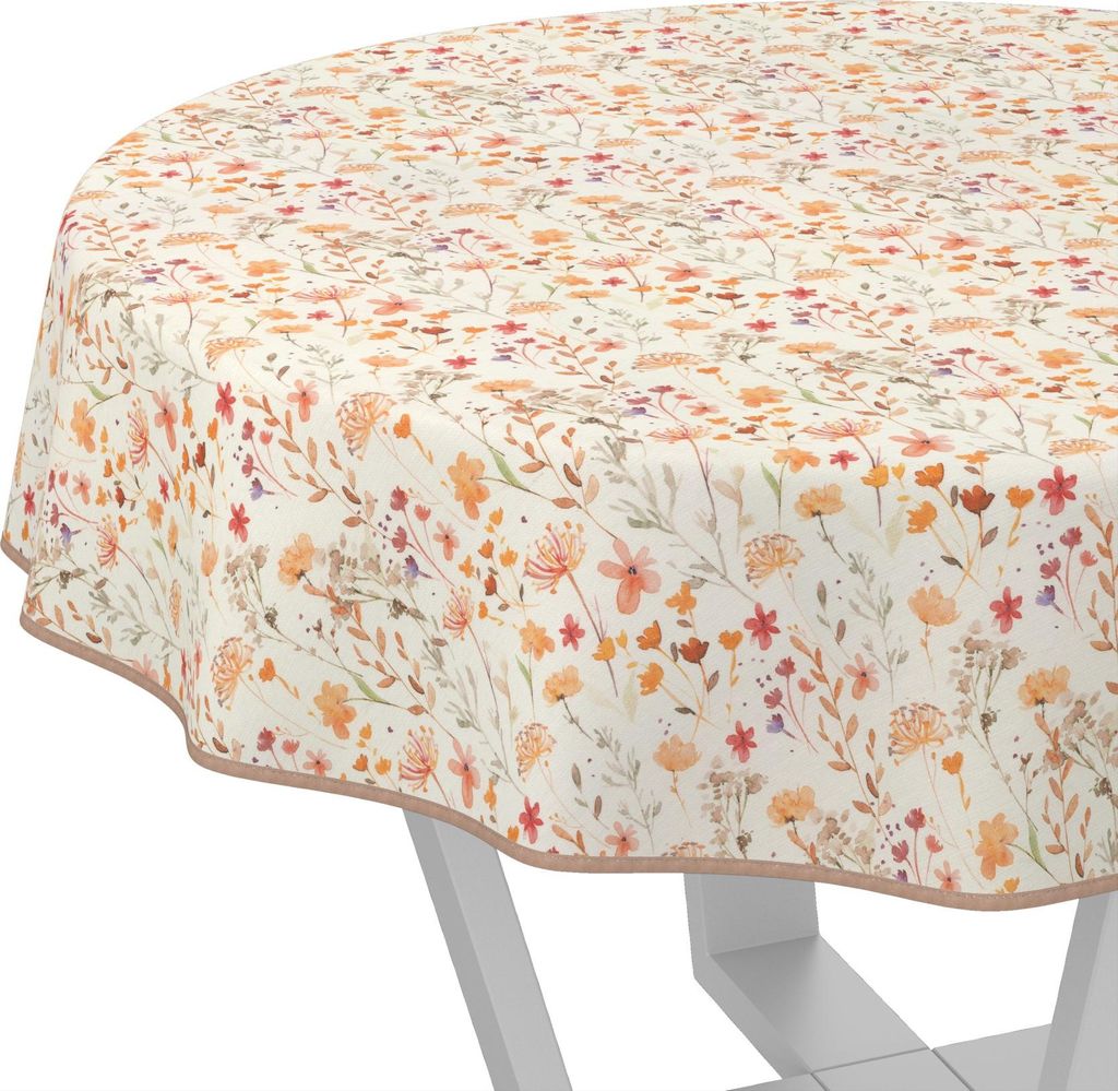 Tischdecke Alessia-Wildblumen Orange-Beige Rund 100cm Band