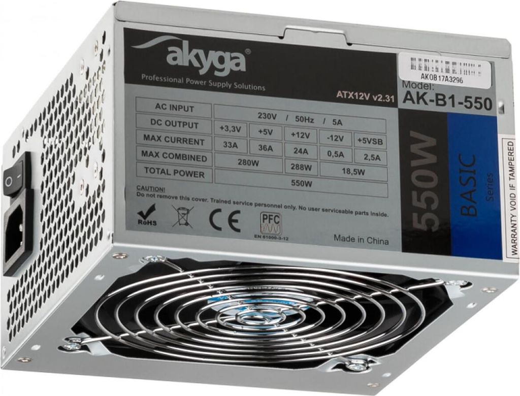 Akyga AK-B1-550 Netzteil 550 W 20+4 Pin ATX Grau