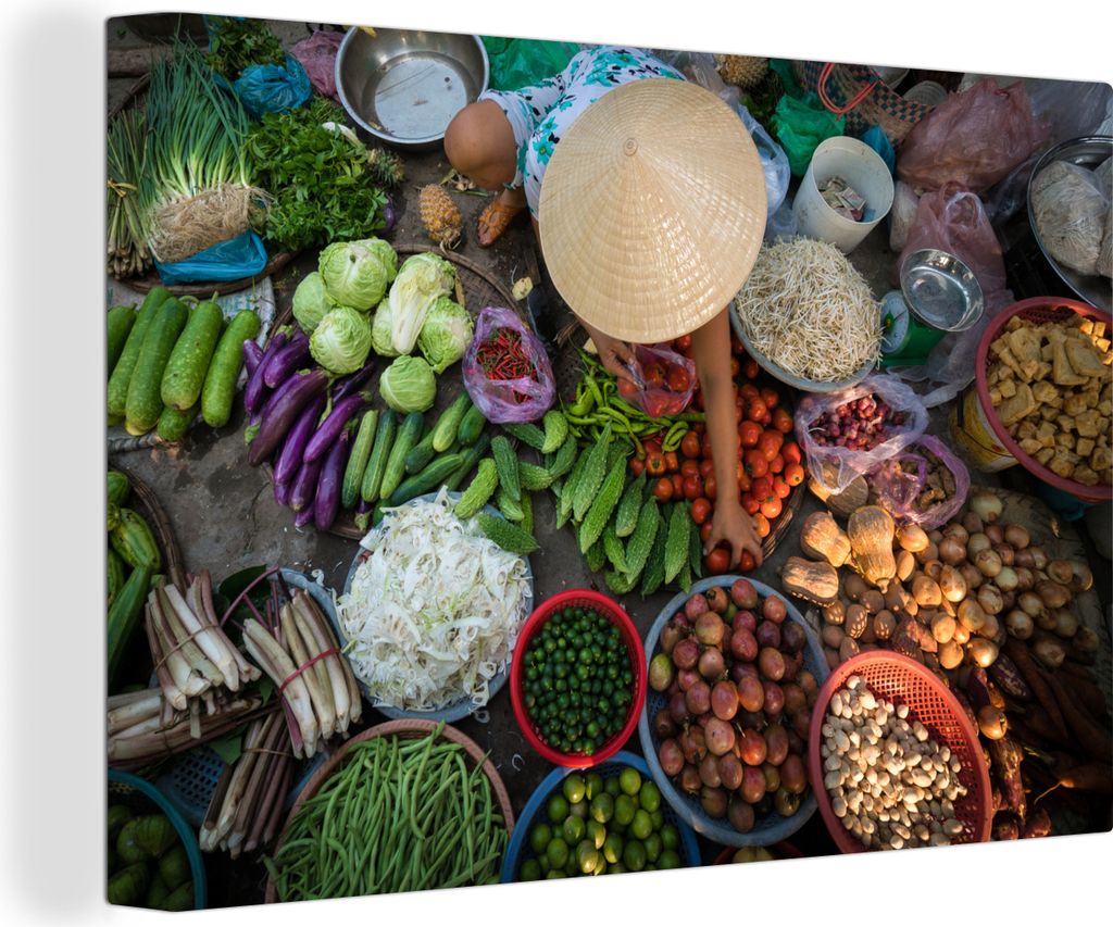 OneMillionCanvasses - Leinwandbilder - 140x90 cm, Markt mit Produkten, die in der vietnamesischen Küche verwendet werden, von oben, Wandbilder K...