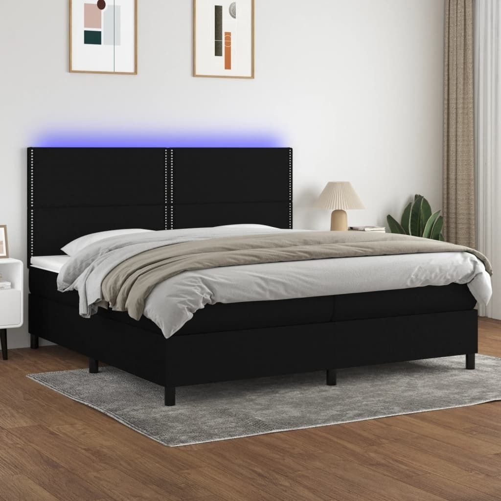 Design Möbel Boxspringbett mit Matratze & LED Schwarz 200x200 cm Stoff - 2024 Neu