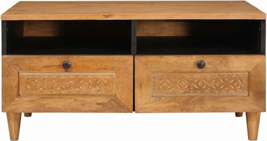Tavolino vidaXL in Legno di Mango Massiccio 80x54x40 cm - Marrone Chiaro - 2