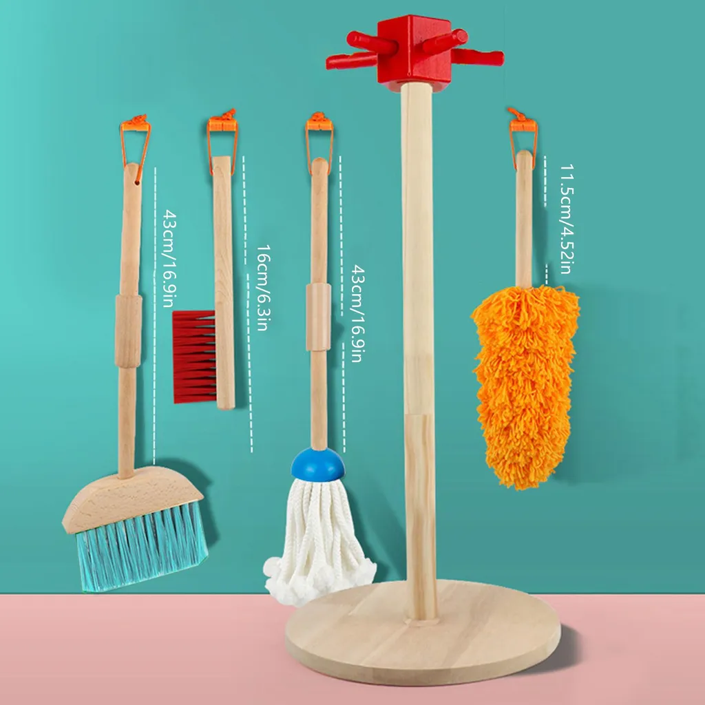 Kit de ménage enfant : set 5-en-1 robuste avec balai, pelle et plumeau
