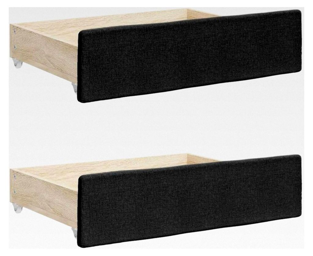 Bettschubladen 2 Stück, Bettkasten mit Rollen, Schubkasten für Bett, Unterbettschublade, Schwarz Holzwerkstoff Stoff
