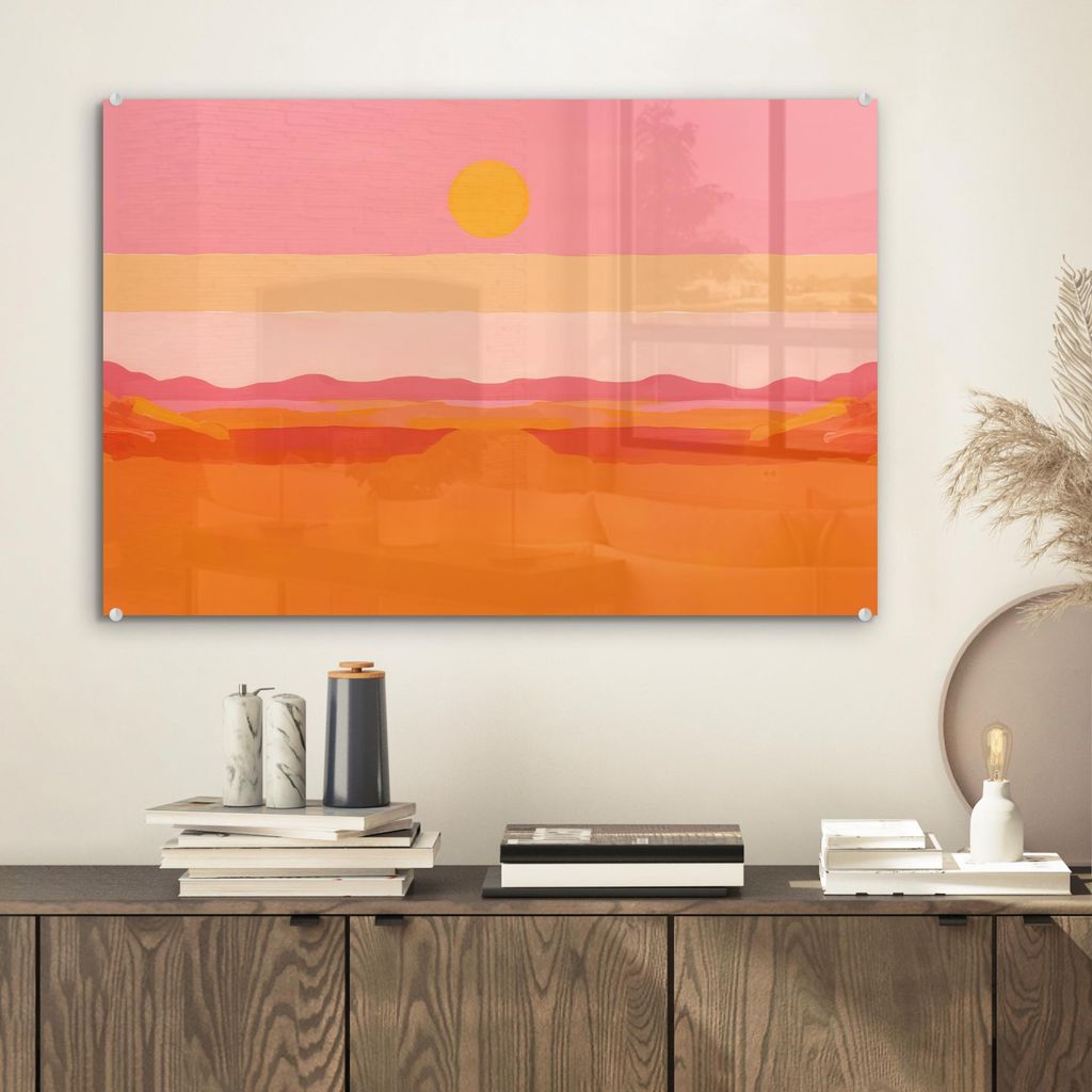 MuchoWow Glasbilder - Bilder auf Wandbild - Foto auf Glas Sonne - Abstrakt - Landschaft - Orange 60x40 cm Wanddekoration aus Glas - Acrylglasbild -...