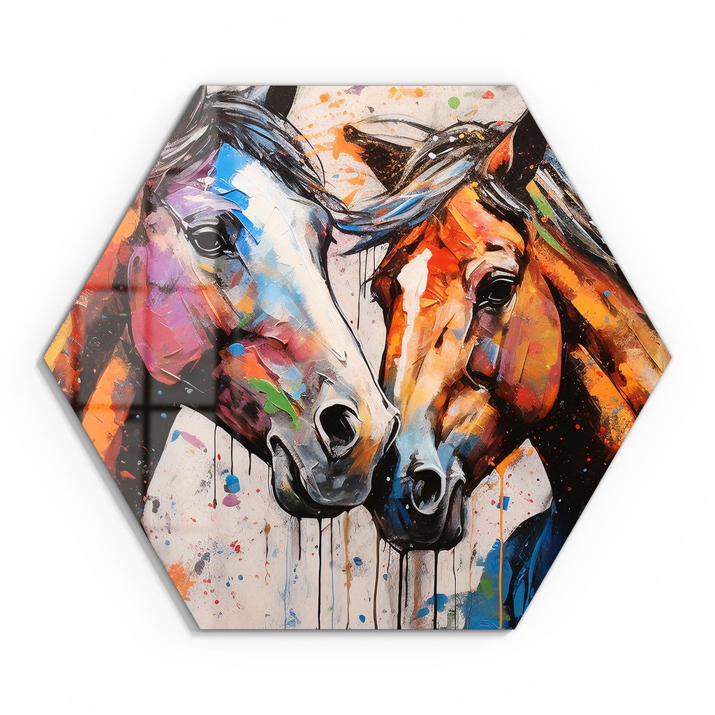 DEQORI Glasbild Echtglas 40x35 cm 'Wildes Pferdefeuer' Wandbild Bild modern Deko