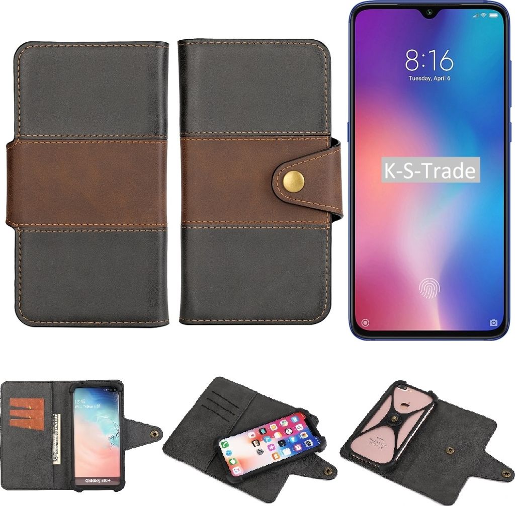 K-S-Trade Handyhülle Schutzhülle Hülle Bookstyle Wallet-Case kompatibel mit Xiaomi Mi 9 Bumper Rundumschutz schwarz-braun 1x