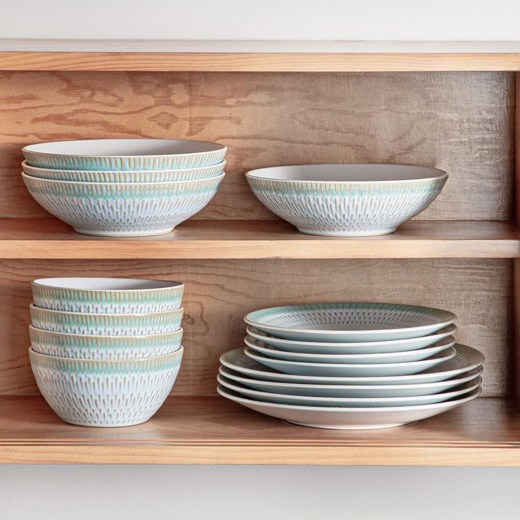 Keramisches 32-teiliges Essgeschirr für 4-12 Personen – Inklusive flacher Teller, Tortenplatten, Pastaschalen und Schalen