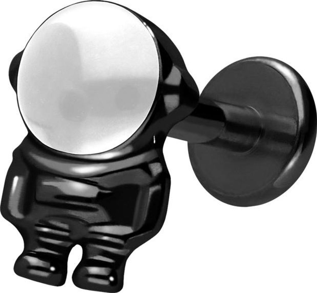 Ohrpiercing, Nasenpiercing Titan Labret mit Innengewinde ASTRONAUT Schwarz Stablänge: 7mm | Stabstärke: 1,2mm