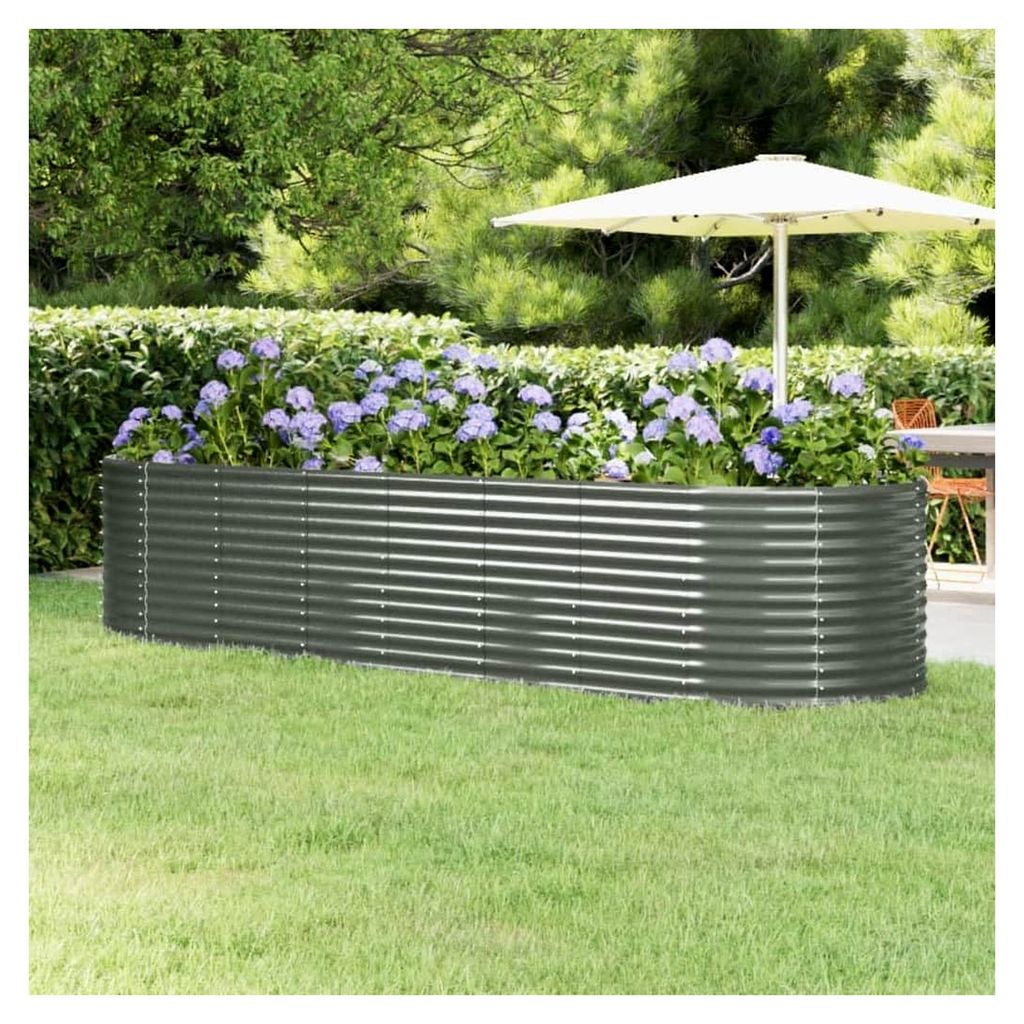 Hochbeet aus pulverbeschichtetem Stahl mit ovalem Design, witterungsbeständig, für Garten, Balkon, Terrasse, grau, 322 x 100 x 68 cm