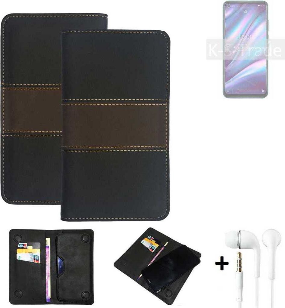 K-S-Trade Handyhülle + Kopfhörer kompatibel mit Wiko View 5 Plus Schutzhülle Walletcase Bookstyle Tasche Schutz Case Hülle Wallet Cover Kunstleder