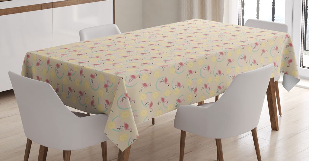 ABAKUHAUS Flamingo Tischdecke, Exotische Tiere und Früchte, Druck mit Klaren Farben ohne Verblassen Waschbar für innen oder Außen Bereich, 140 x...
