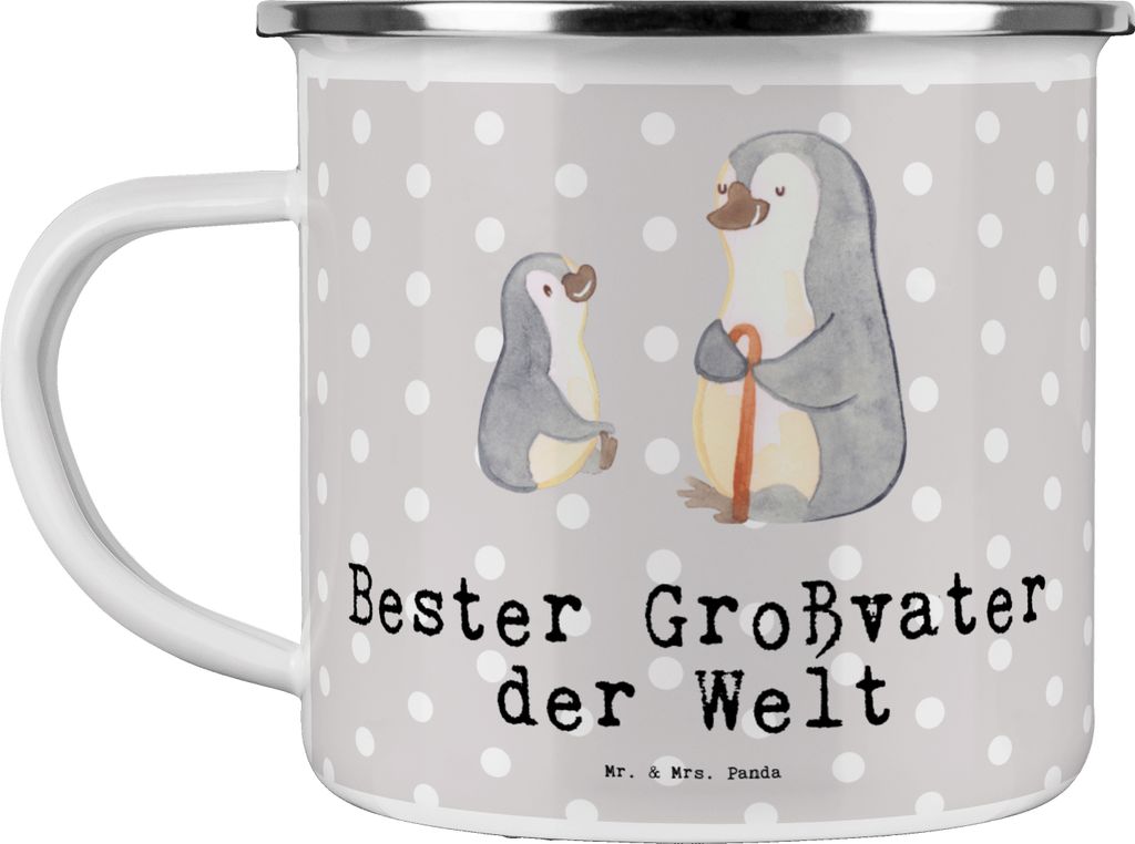 Mr. & Mrs. Panda Kaffeepott Pinguin Bester Großvater der Welt - Grau Pastell - Geschenk, Opa, Reisebecher, Geburtstag, Emaille Tasse, Haferl, Pott...