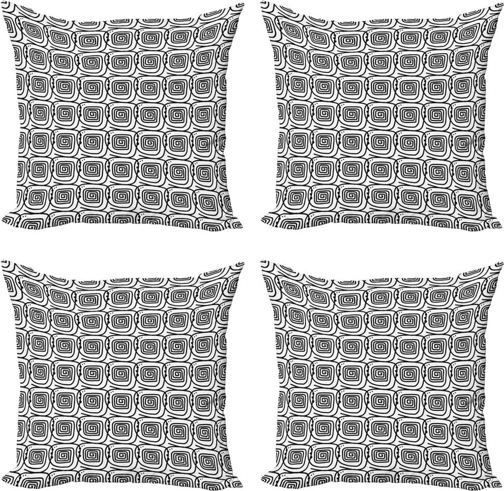 ABAKUHAUS Schwarz und weiß Kissenbezug Set (4 Stück), whirls Blots, Moderner Doppelseitiger Digitaldruck, 60 cm x 60 cm, Schwarz und weiß