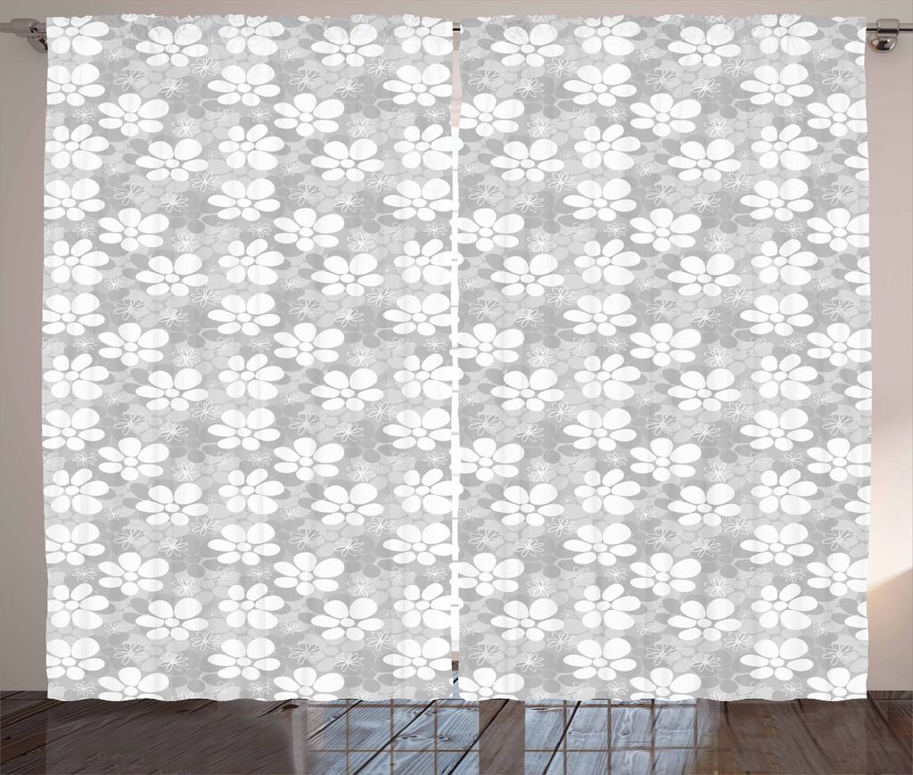 ABAKUHAUS Blumen Rustikaler Gardine, Romantische Overlapping Blumen, Schlafzimmer Kräuselband Vorhang mit Schlaufen und Haken, 280 x 175 cm, Weiß...