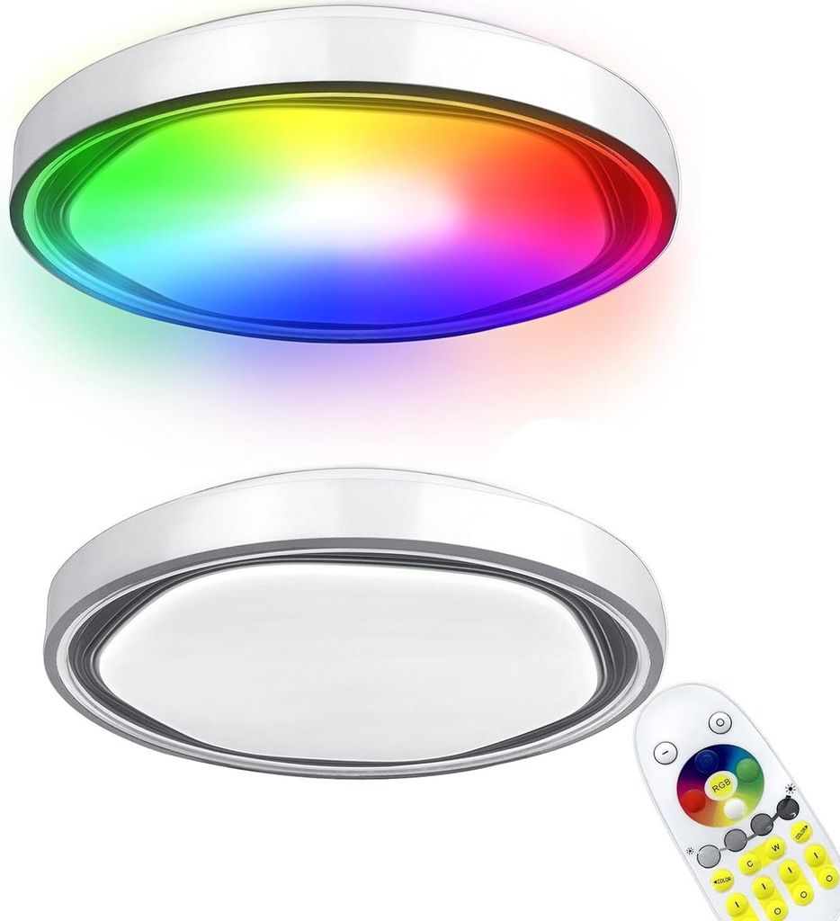 TRMLBE Deckenlampe 60W RGB LED Deckenleuchte φ50x8cm Deckenleuchten mit Fernbedienungen Modern Acryl Lampe Wohnzimmer Küchenlampe ABS+Metall Deck...