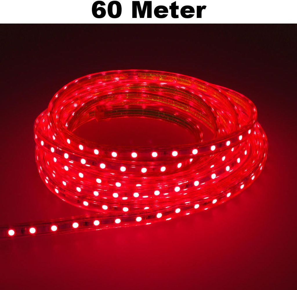 Leuchtstreifen SMD2835 60 LED/Meter LED Strip Stripe Lichtleiste Lichterkette Lichtband Lichtstreifen Band Rot 60 Meter Länge Komplett Set