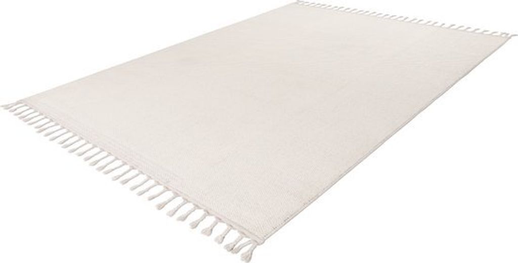 Lalee Tunis Flachwebteppich uni Uni Uni Teppich niedrigflorig mit großen Fransen zeitlos 200x290cm elfenbein off-white