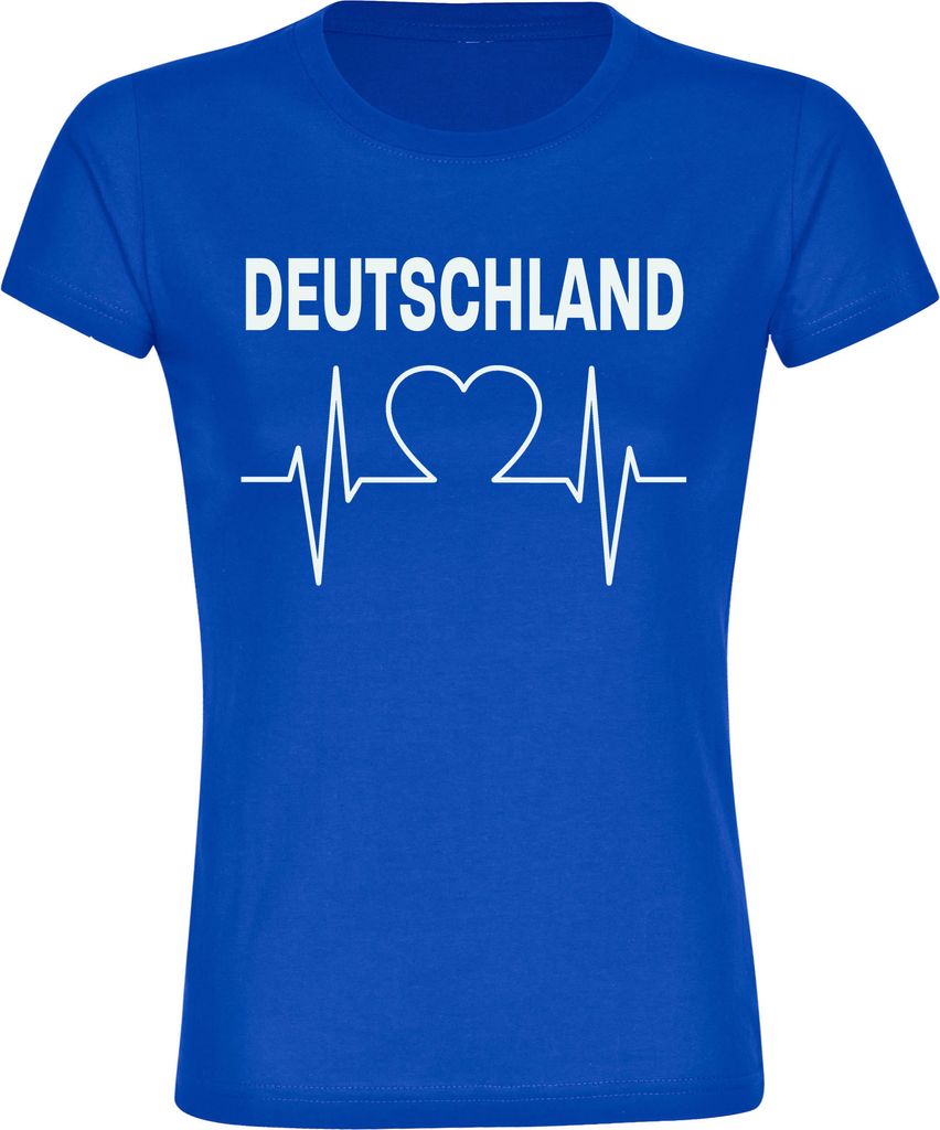 multifanshop Damen T-Shirt - Deutschland - Herzschlag, blau, Größe XXL