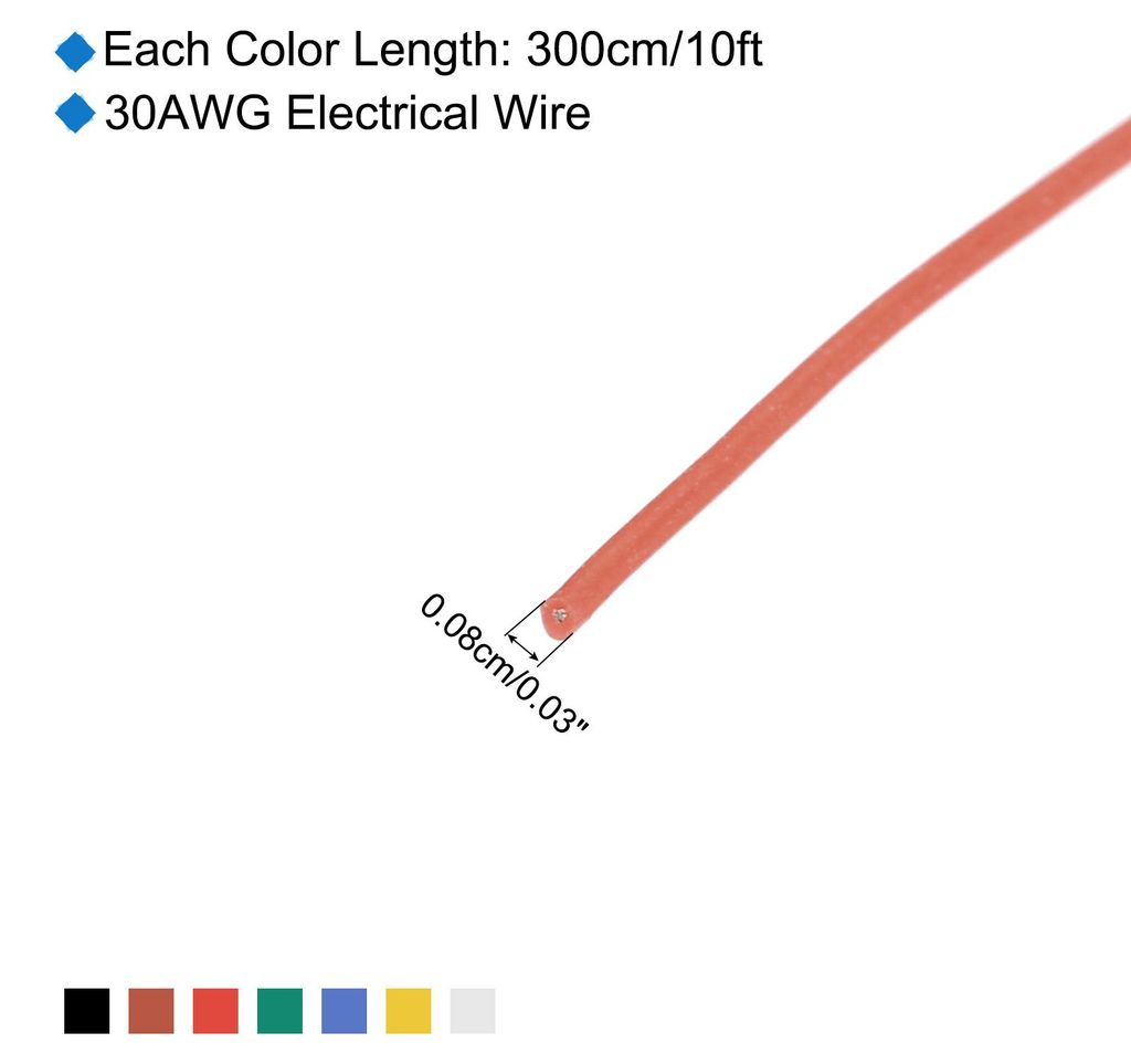30 AWG 0.055mm2 Flexibel PVC Elektronik Kabel 3m, 0.8mm OD Verzinnter Kupferdraht fš¹r RC-Flugzeuge, Lastwagen, Auto, DIY Batterieklemmenkabel (7...