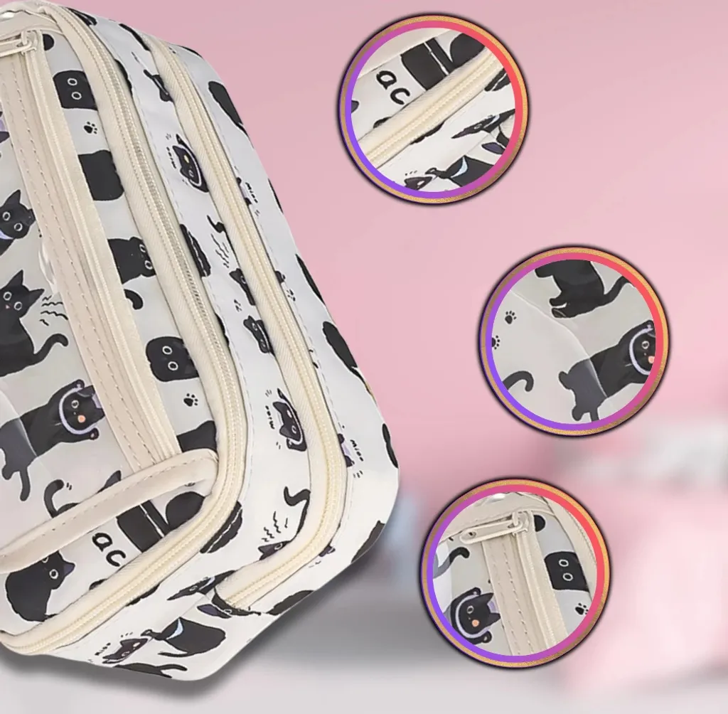 Astuccio per gatti e gatti, grazioso astuccio per matite ricamato, astuccio per cancelleria, organizer da scrivania, grande astuccio con chiusura lampo per la scuola, beige., vedi descrizione, Vedi