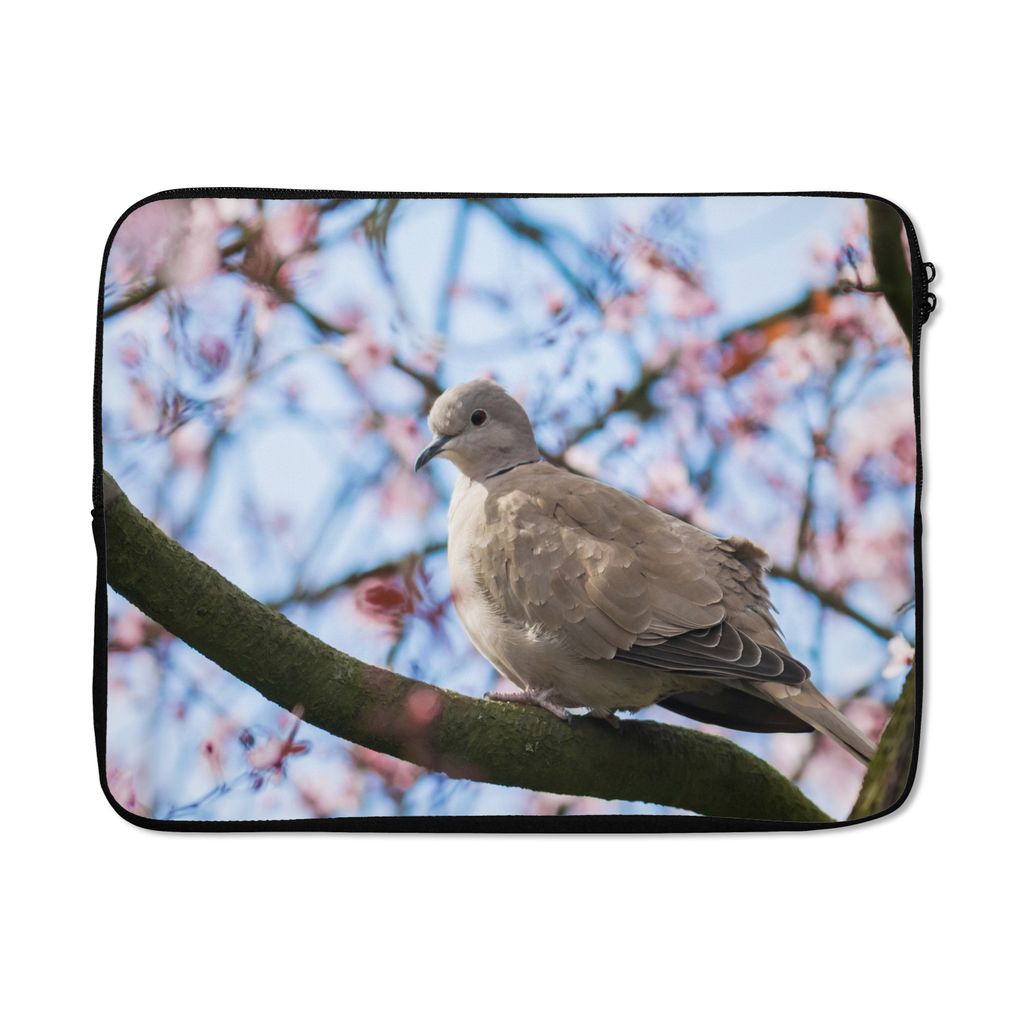 MuchoWow Laptop Hülle 17 Zoll Laptoptasche Vogel - Blumen - Taube - Blütenzweige - Rosa - Zipper - Schutzabdeckung