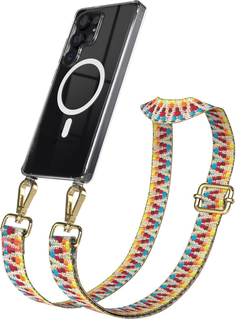 EAZY CASE - Handykette mit MagSafe Hülle für Samsung Galaxy S25 Ultra, Handyband ZickZack Style, Karabiner Gold, Umhängeband in Bunt