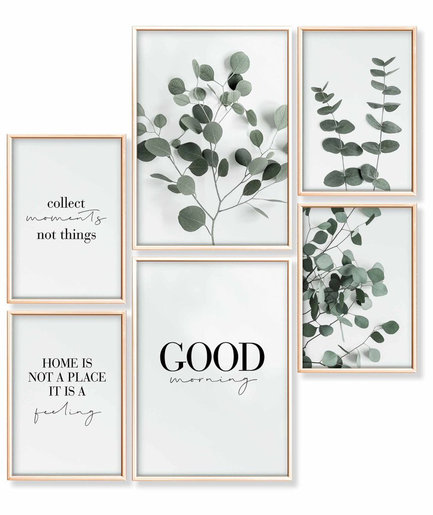 Heimlich Premium Poster Set, 2 x DIN A3 & 4 x DIN A4 - ca. 30x42 & 21x30, Stilvolle Poster Collagen mit passenden Bilder als Wanddeko » Grün Bl...