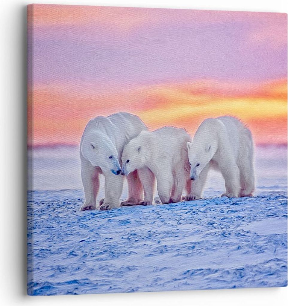 Bild auf Leinwand - Leinwandbild - Bären Winter Schnee Familie - 30x30cm - Wand Bild - Wanddeko - Leinwanddruck - Bilder - Kunstdruck - Wanddekora...