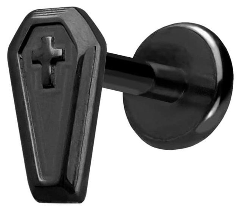 Ohrpiercing, Nasenpiercing Titan Labret mit Push Fit SARG Schwarz Stablänge: 5mm | Stabstärke: 1mm