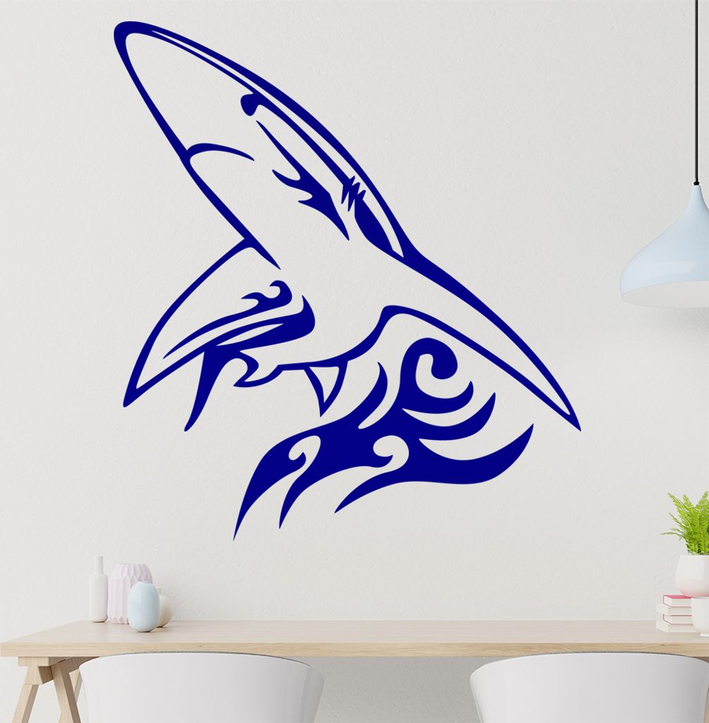 Tribal Hai Wandtattoo in 6 Größen - Wandaufkleber Wall Sticker - Dekoration, Küche, Wohnzimmer, Schlafzimmer, Badezimmer