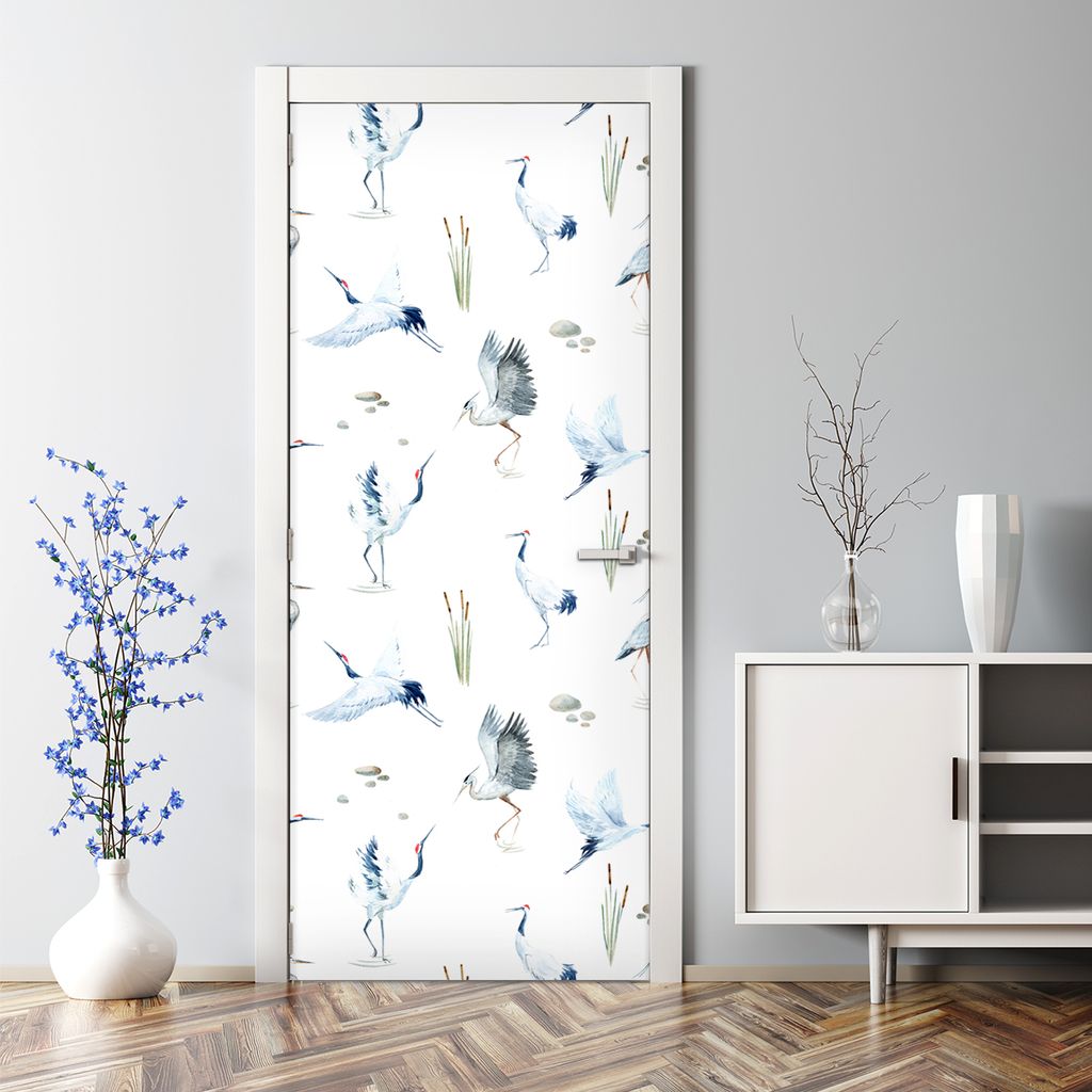 Dekorative Klebefolie selbstklebend Tapete Türposter Kraniche und Reiher 77 x 200 cm