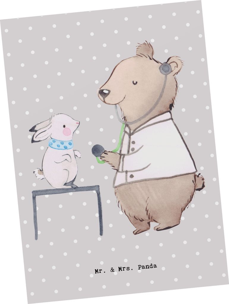 Mr. & Mrs. Panda Postkarte Tierheilpraktiker Herz - Grau Pastell - Geschenk, Postkarten, Ansichtskarte, Ansichtskarten, Grußkarte, bildkarte