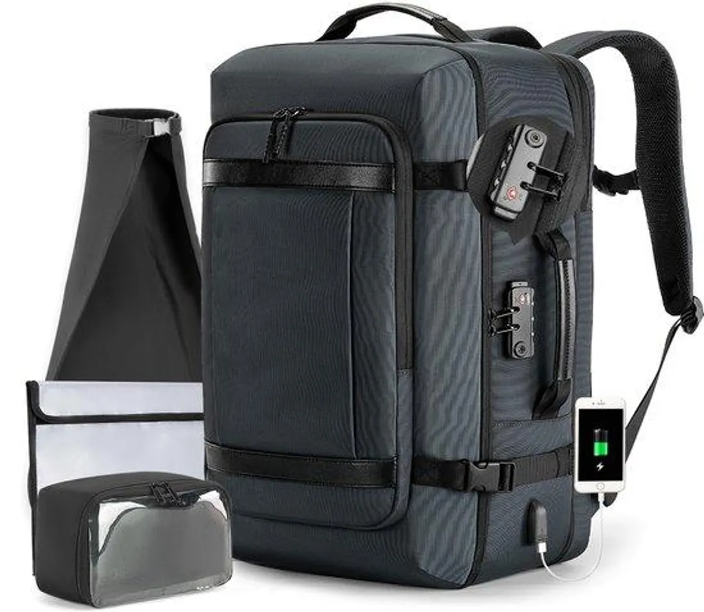 Sac à dos voyage 40L bleu pour PC 17,3 pouces antivol haute sécurité