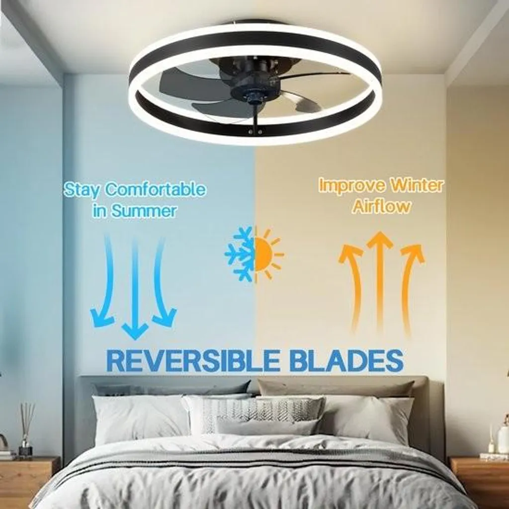 Ventilateur de plafond Intelligent Dimmable Noir 6 Modes Ventilation
