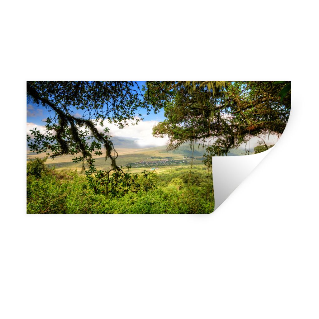MuchoWow Wandtattoo Wandsticker Wandaufkleber Blick über das Olmoti-Tal im Ngorongoro-Krater 160x80 cm Selbstklebend und Repositionierbar - Stic...