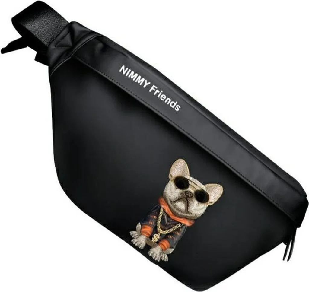 Sac à Main Noir Brodé Design Chien avec Lunettes - Sac Femme Tendance