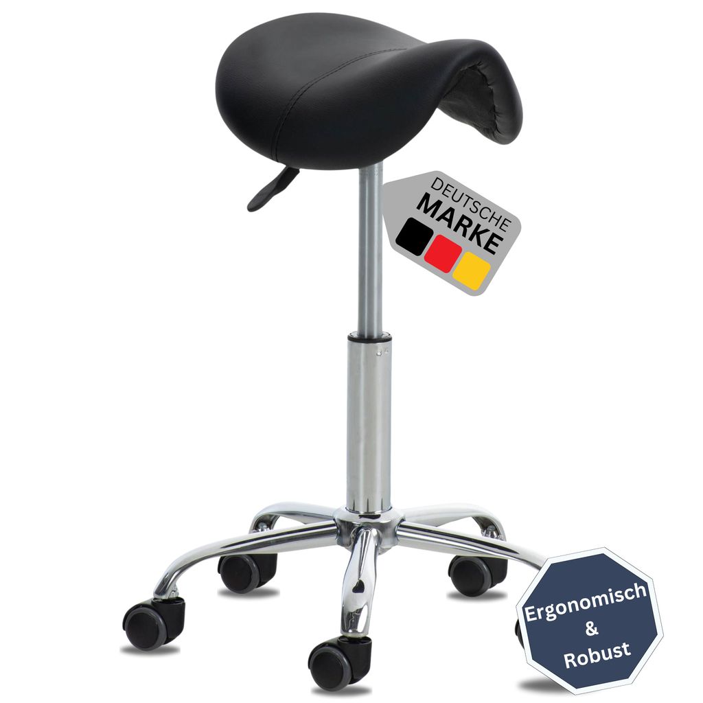 DELUKE Sattelhocker mit Rollen VOULI | Höhenverstellbar, Drehbar | Kunstleder pflegeleicht | Rollhocker Arbeitshocker Praxishocker Arzthocker B...