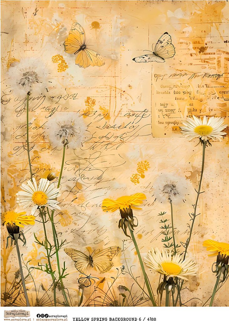 Reispapier Decoupage Bastelpapier A4 - Scraplove - Yellow Spring Background 6