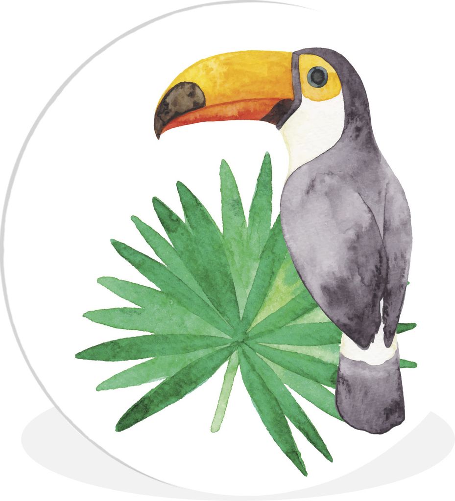MuchoWow Rundes Wandbild - Runde Bilder Tukan - Vogel - Blatt Ø 30 cm Kreis Wanddekoration Kunststoff - Wandkreis - Wandschmuck - Schlafzimmer -...