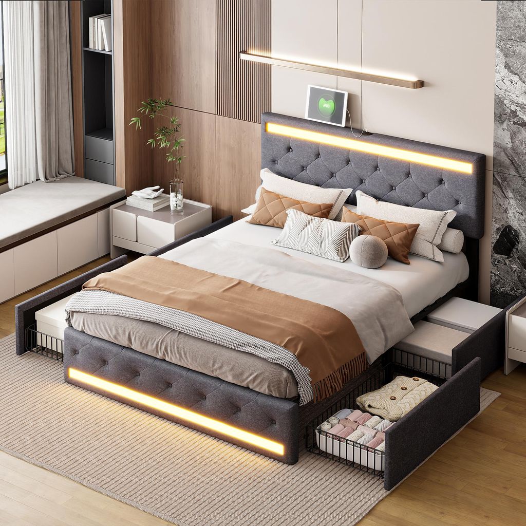 CDGlobal łóżko tapicerowane 180x200cm, łóżko podwójne z 2 Zdjęcie produktu 