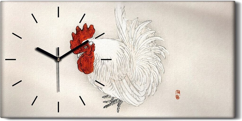 Wandbild Leinwand Bilder mit Uhr 60x30 Gemälde Asiatisches Tier Vogel Huhn - schwarze Hände