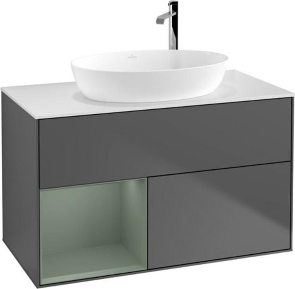 V&B Waschtischunterschrank Wandbeleuchtung Finion 100, Pl w m, Reg Oli. m Lac, Anthrac. m