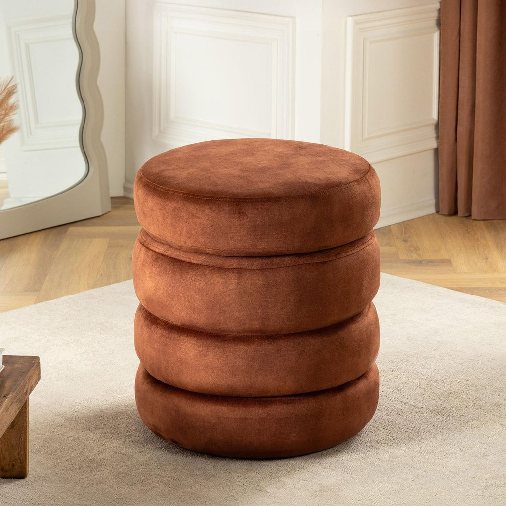 riess-ambiente Runder Polsterhocker VOGUE 50cm rost braun Samt Sitzhocker mit Stauraum