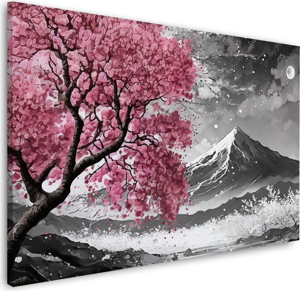Baum in schwarz weiß und pink Wandbild Leinwandbild Kunstdruck XL Wanddeko: 90x60x2cm