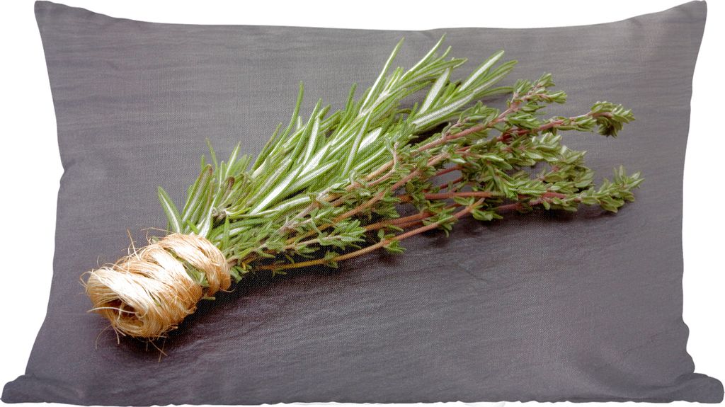 MuchoWow Zierkissen Sofakissen Wohnzimmer Dekokissen 50x30 cm Thymian - Kräuter - Grün - Tisch - Küche - Stein - Wohnzimmerdekoration - Polste...