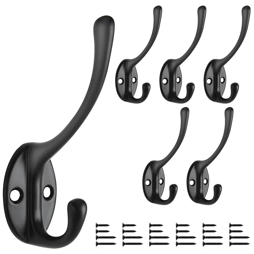 Crochets Muraux Métalliques Noirs, Support Double Branche Robuste